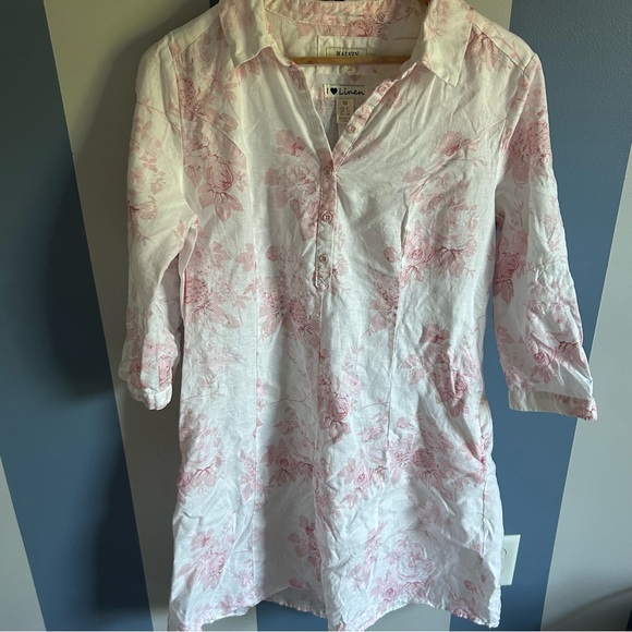 malvin Dresses & Skirts - MALVIN HAMBURG GERMANY FLORAL LINEN DRESS 3/4 SLEEVE Size medium